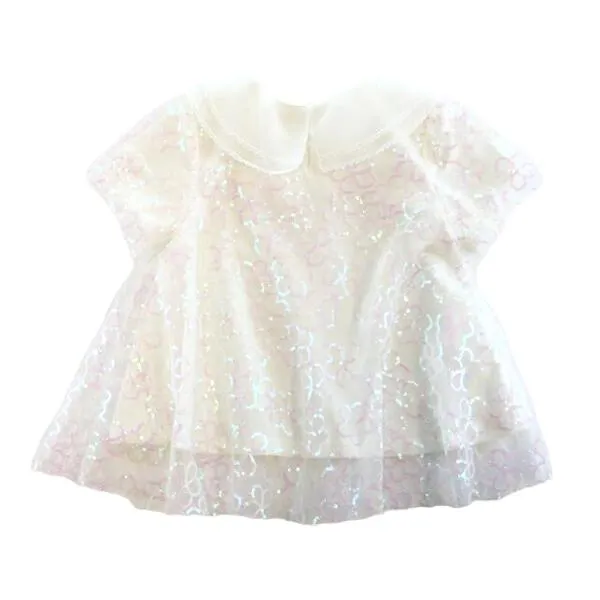 White Sequin Floral Mesh Layer Top