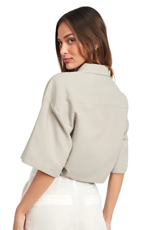 WIDE SLEEVE CROPPED SHIRT