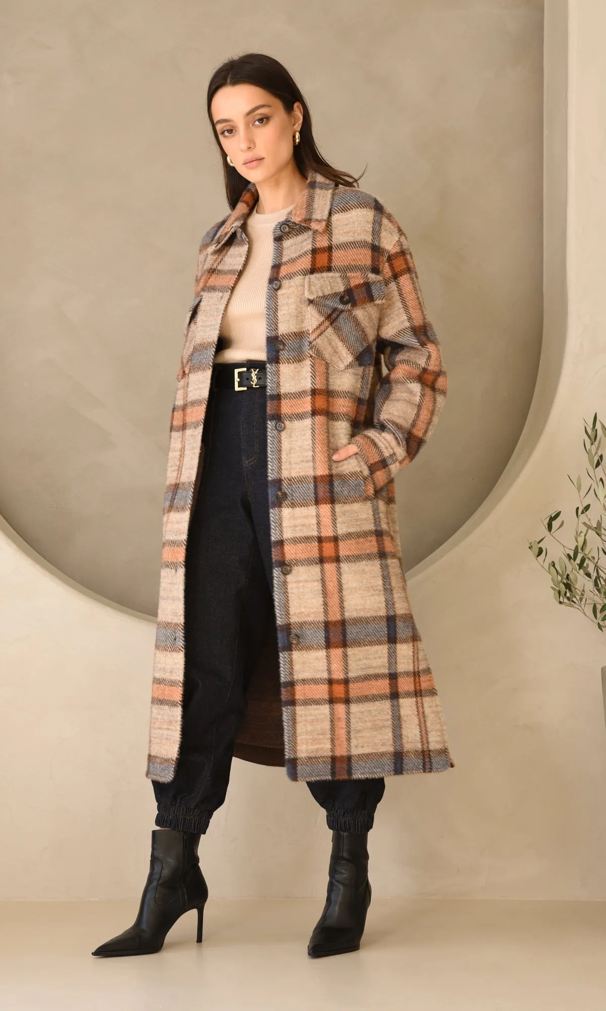 Wilma Plaid Cozy Knit Long Shacket