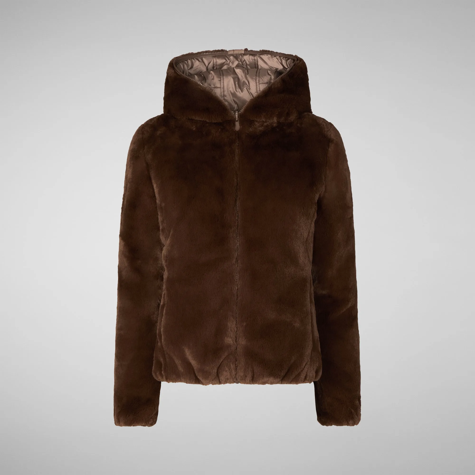 Woman's hooded jacket Laila in teddy brown