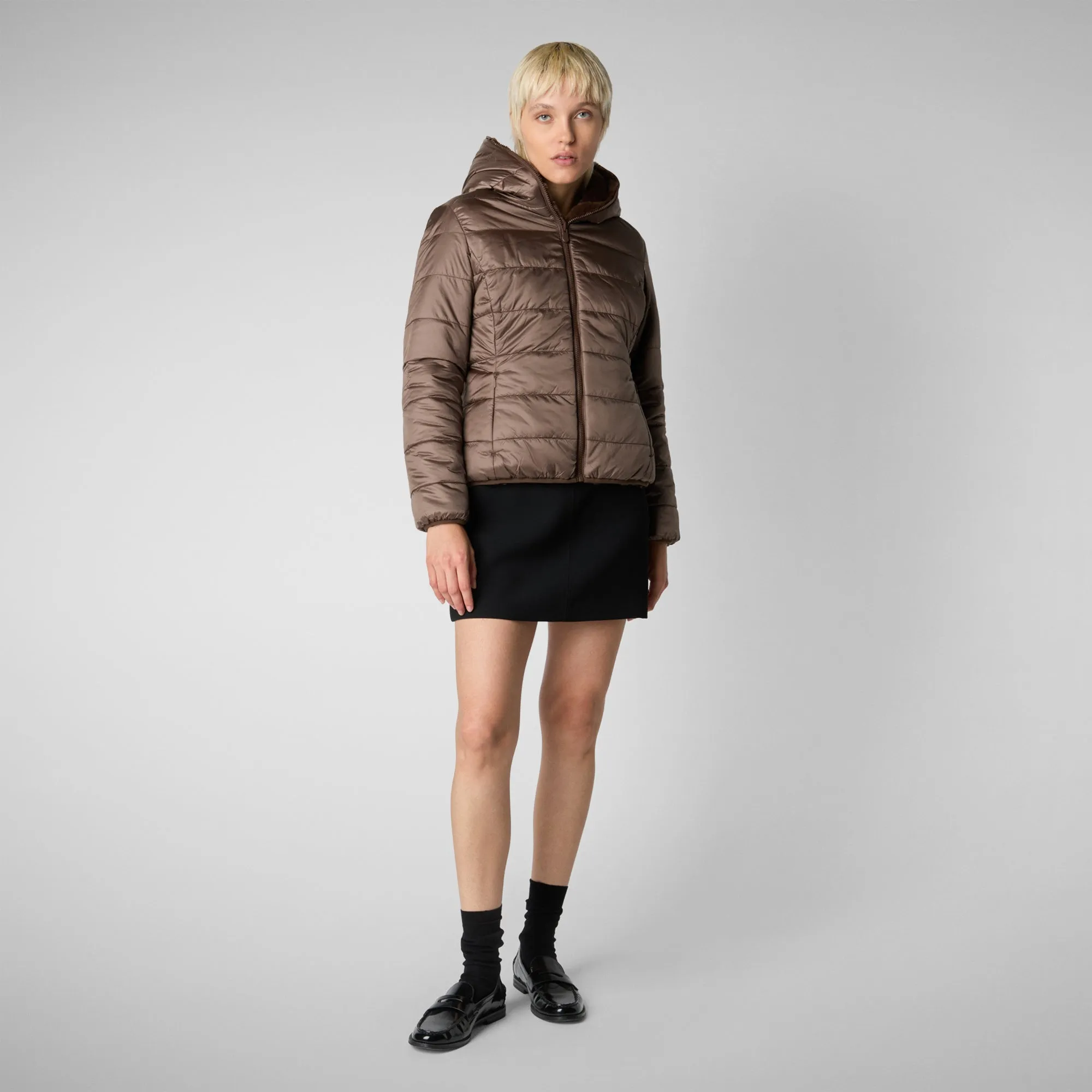 Woman's hooded jacket Laila in teddy brown