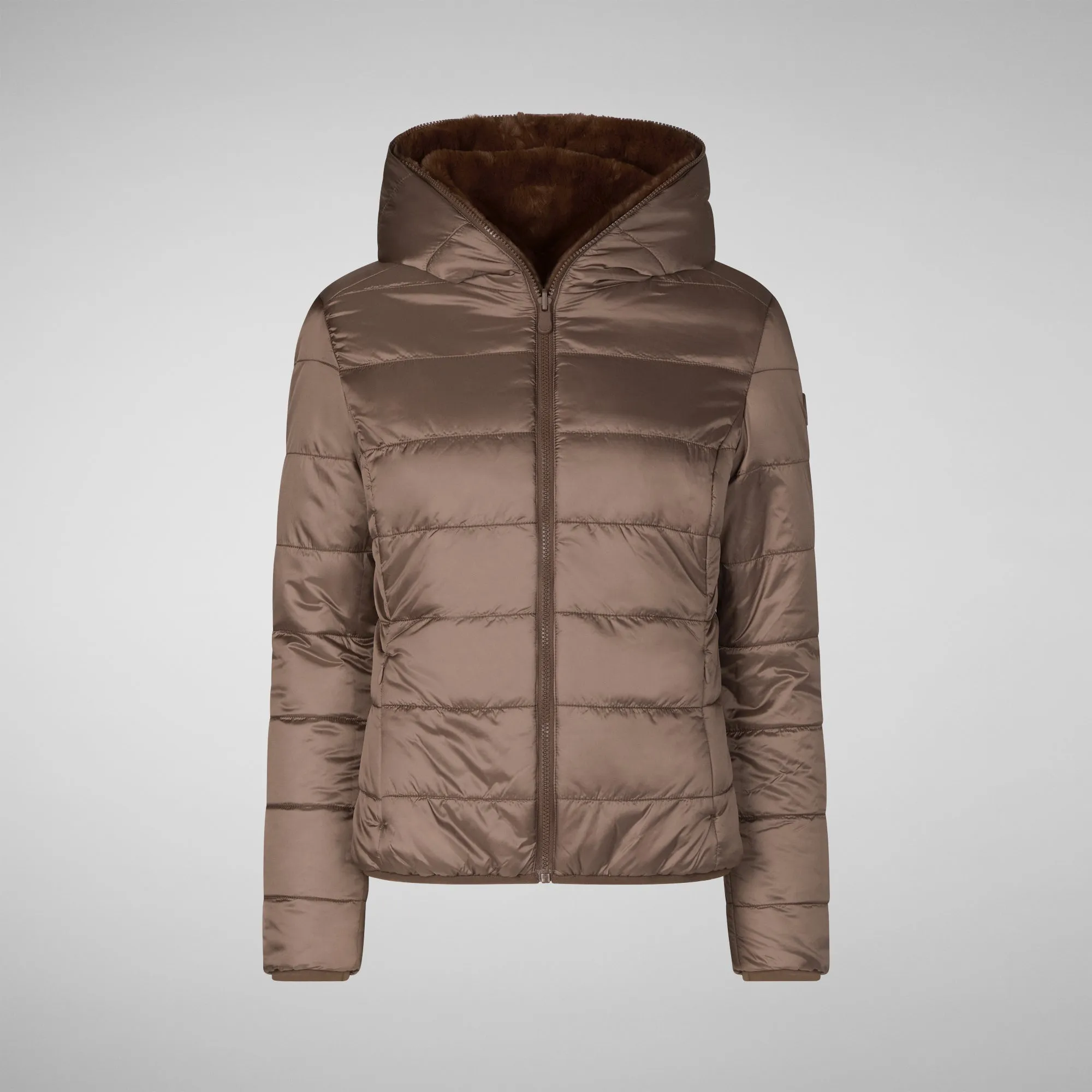 Woman's hooded jacket Laila in teddy brown