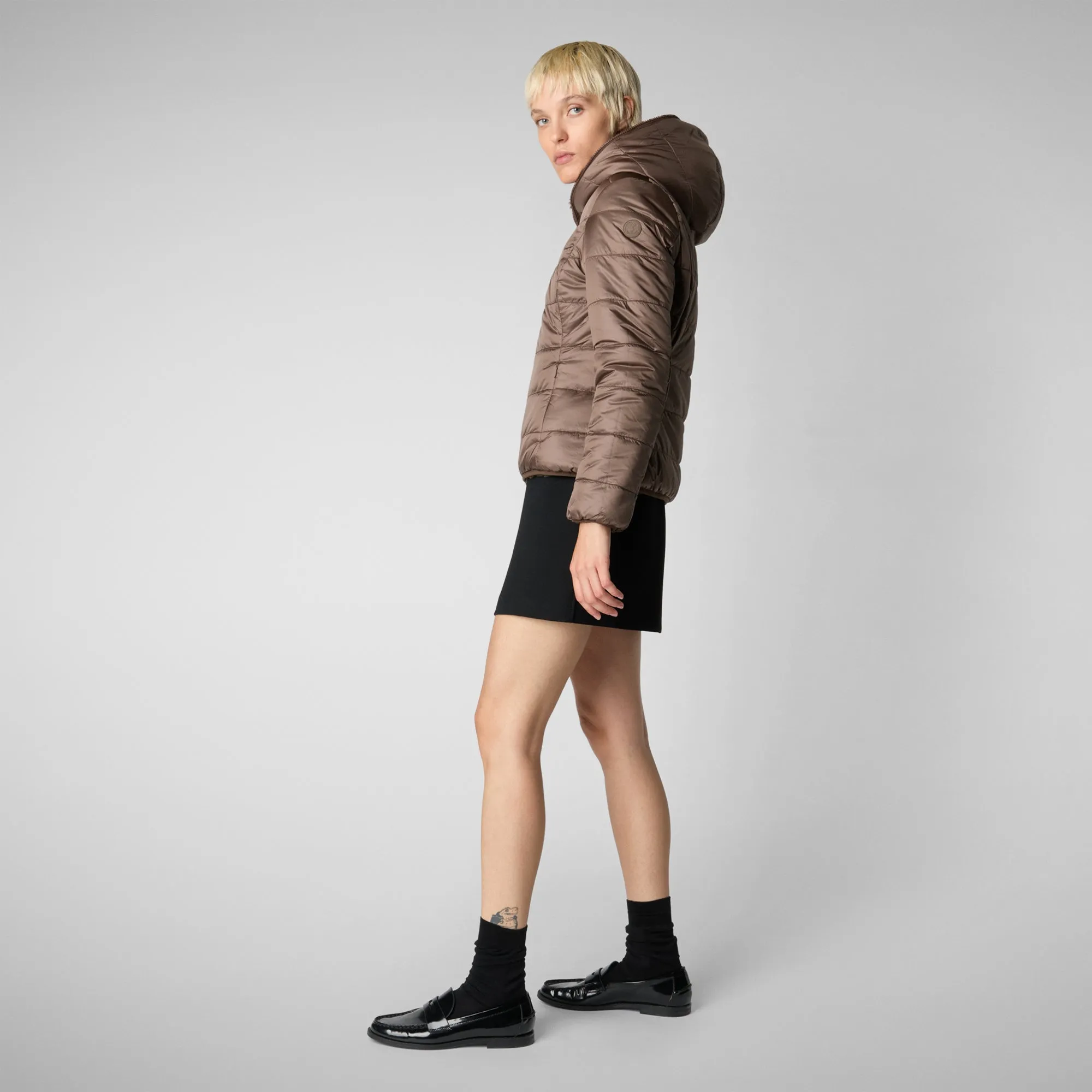 Woman's hooded jacket Laila in teddy brown