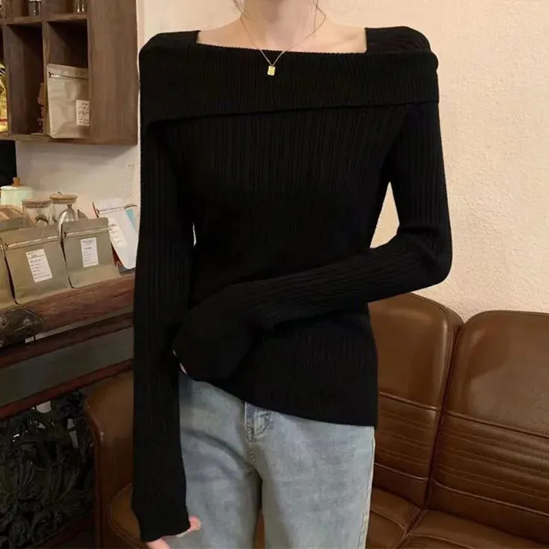 Women Off Shoulder Knit Sweater Long Sleeve*