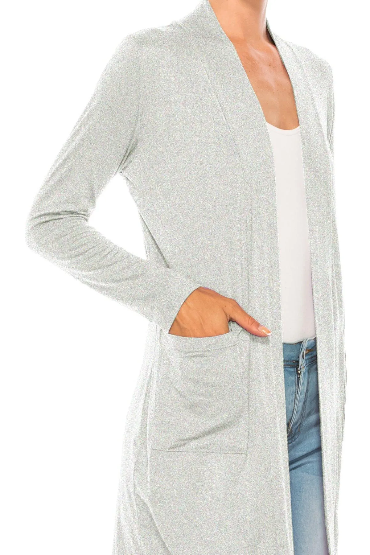 Women's Casual Open Front Basic Long Sleeves Loose Fit Side Pockets Solid Cardigan