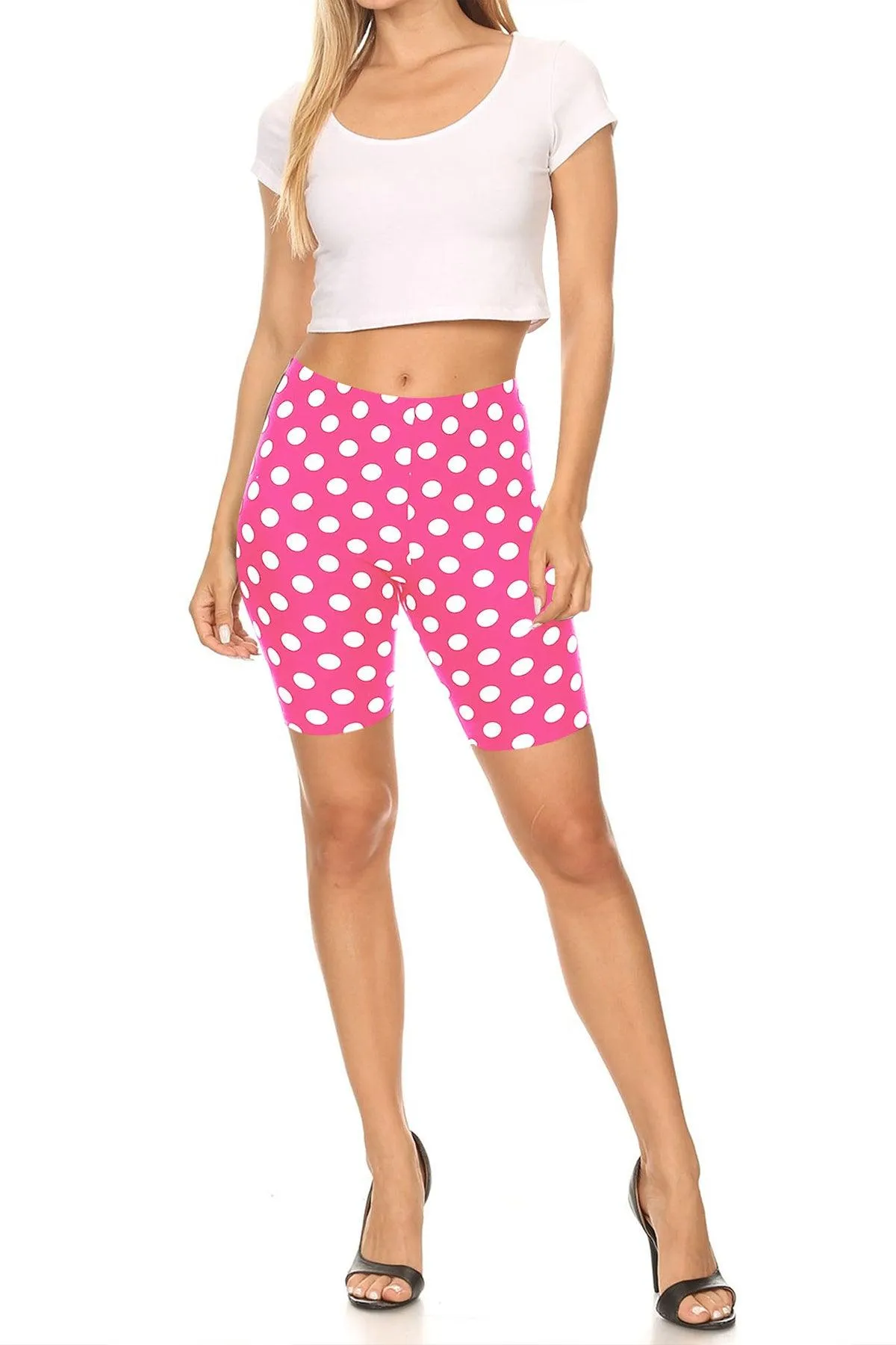 Women's Casual Polka Dot Printed Elastic High Waist Stretch Biker Shorts