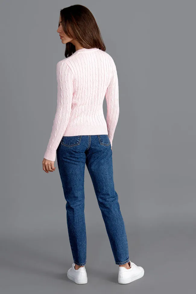 Womens Cotton Cable V Neck Jumper