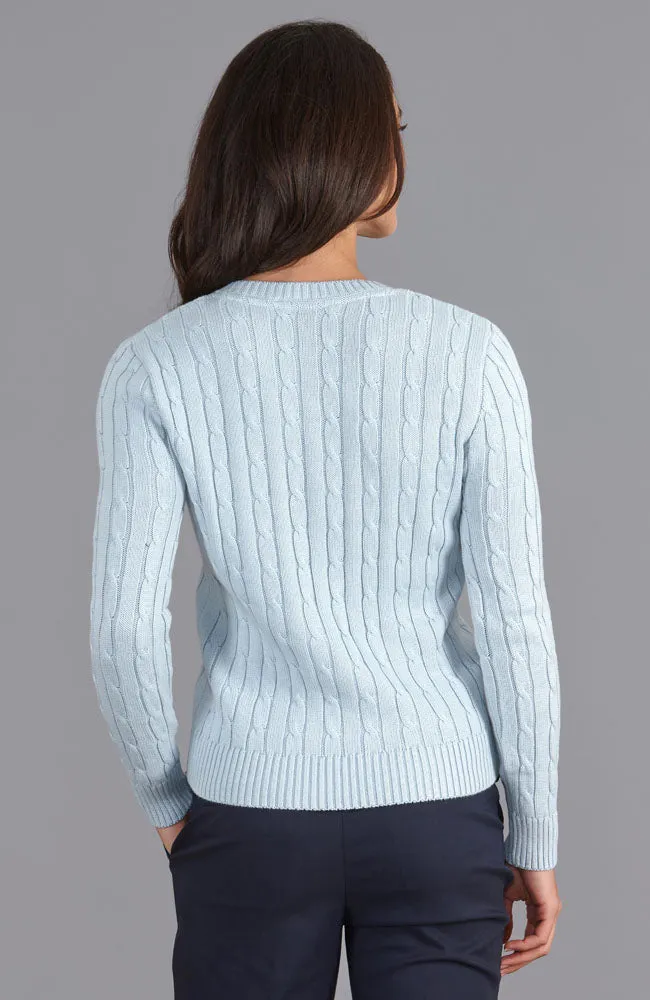 Womens Cotton Cable V Neck Jumper