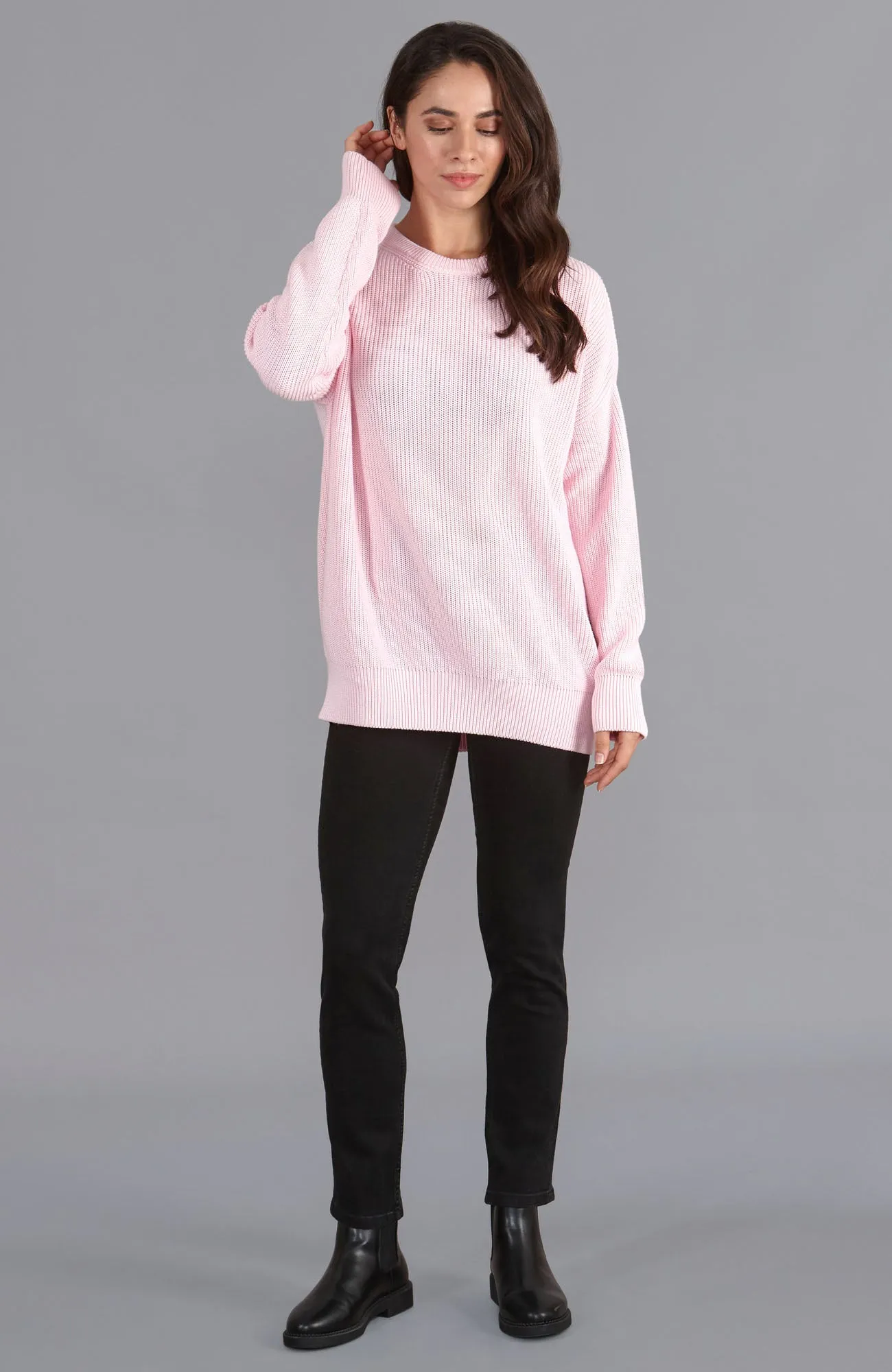 Womens Cotton Ribbed Crew Neck Jumper