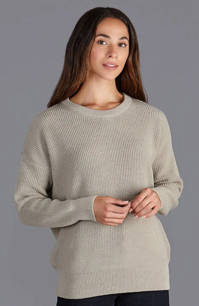 Womens Cotton Ribbed Crew Neck Jumper