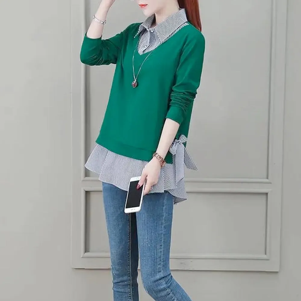 Womens Faux Double Layer Shirt with Side Bow