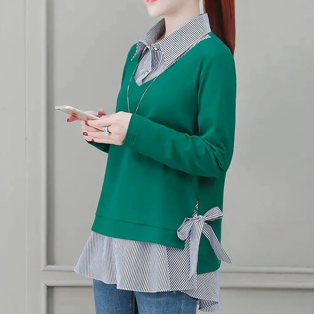 Womens Faux Double Layer Shirt with Side Bow