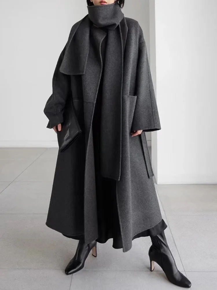 Women's Oversized Cashmere Long Coat with Scarf