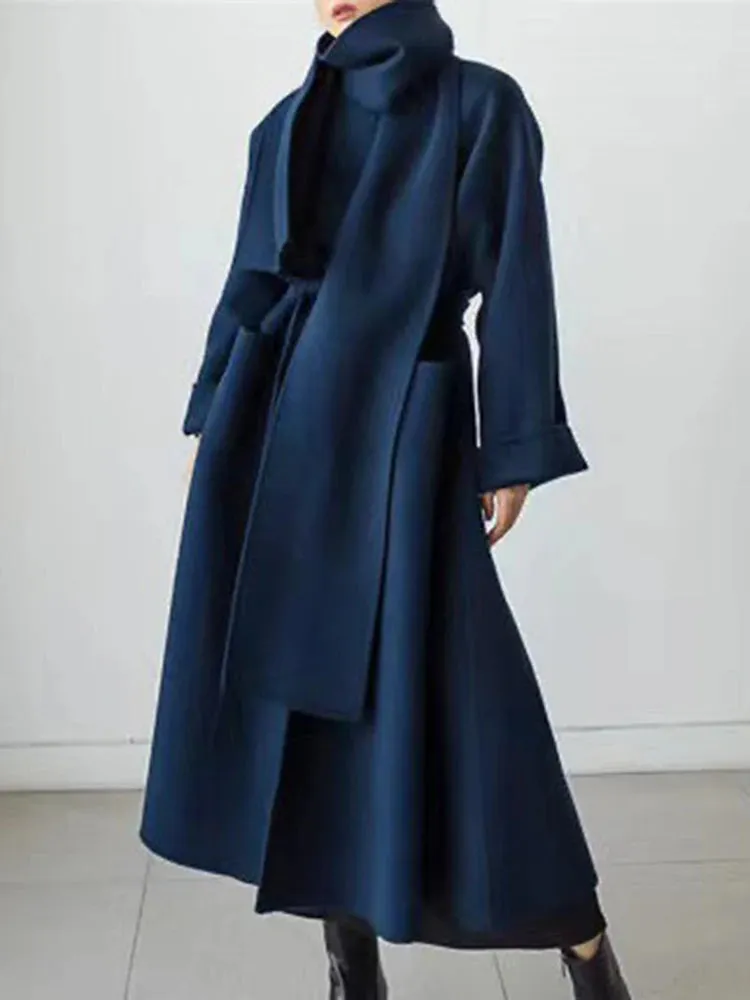 Women's Oversized Cashmere Long Coat with Scarf