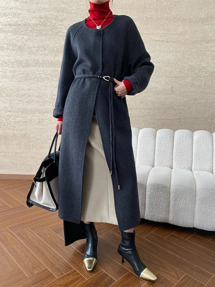 Women's Wool Blend Coat with Detachable Scarf