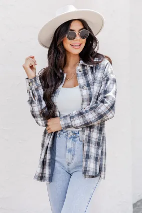 You're All Mine Dark Grey Plaid Shacket FINAL SALE