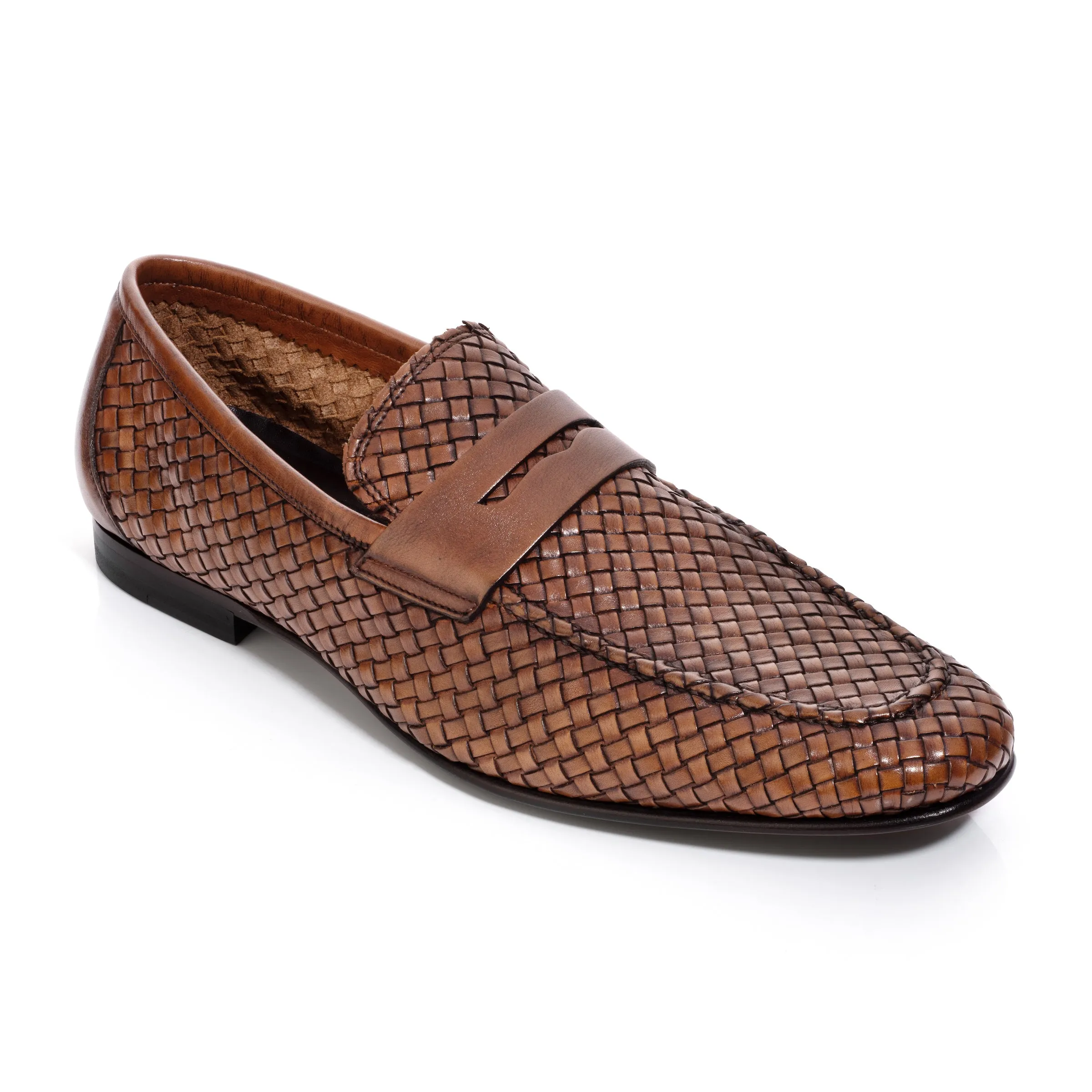 Zenith Cognac Woven Leather Loafer