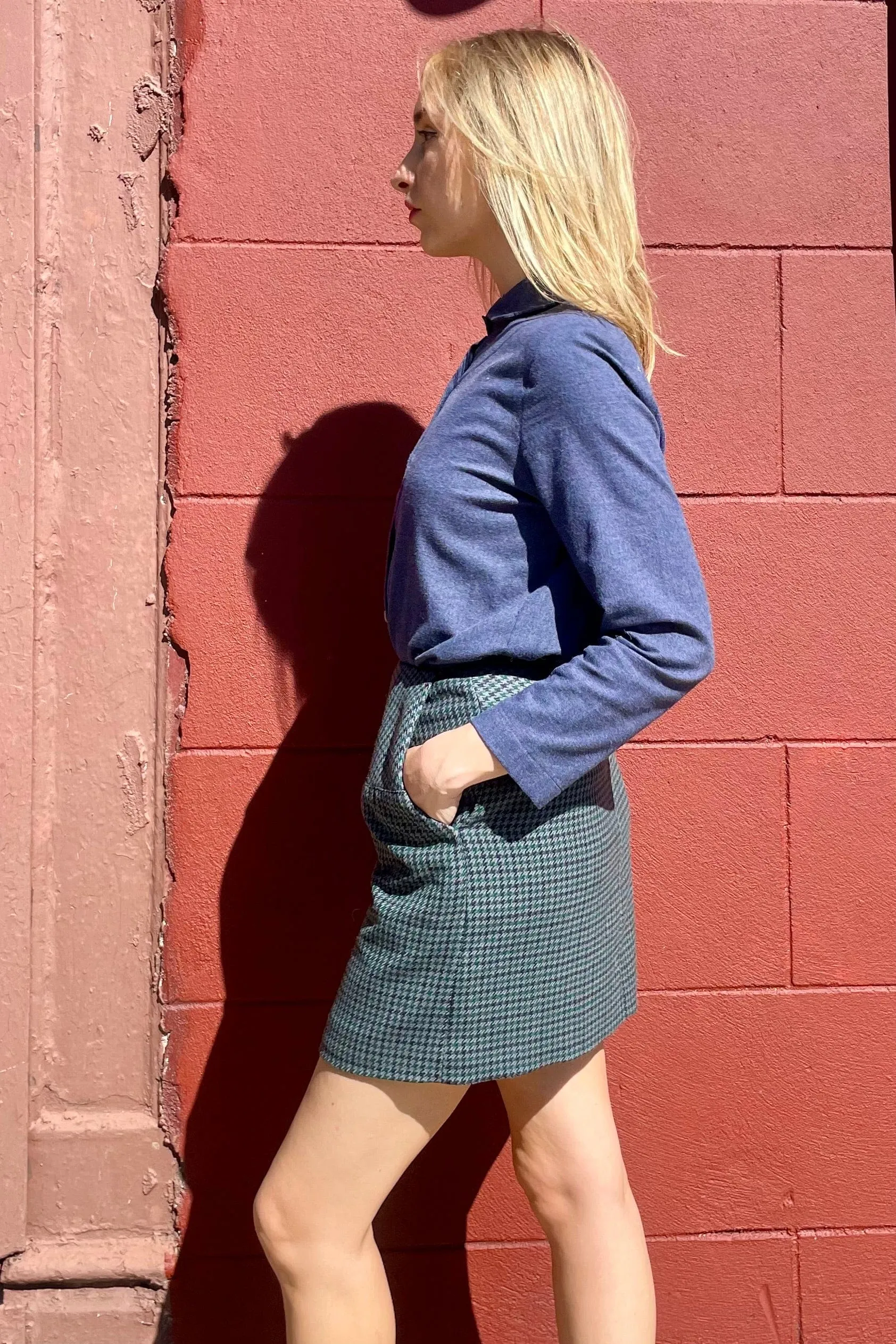 Zhenya Skirt in Evergreen Houndstooth Wool