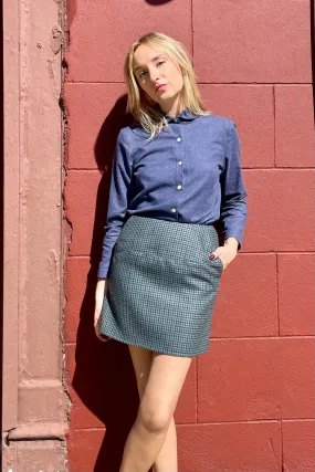 Zhenya Skirt in Evergreen Houndstooth Wool