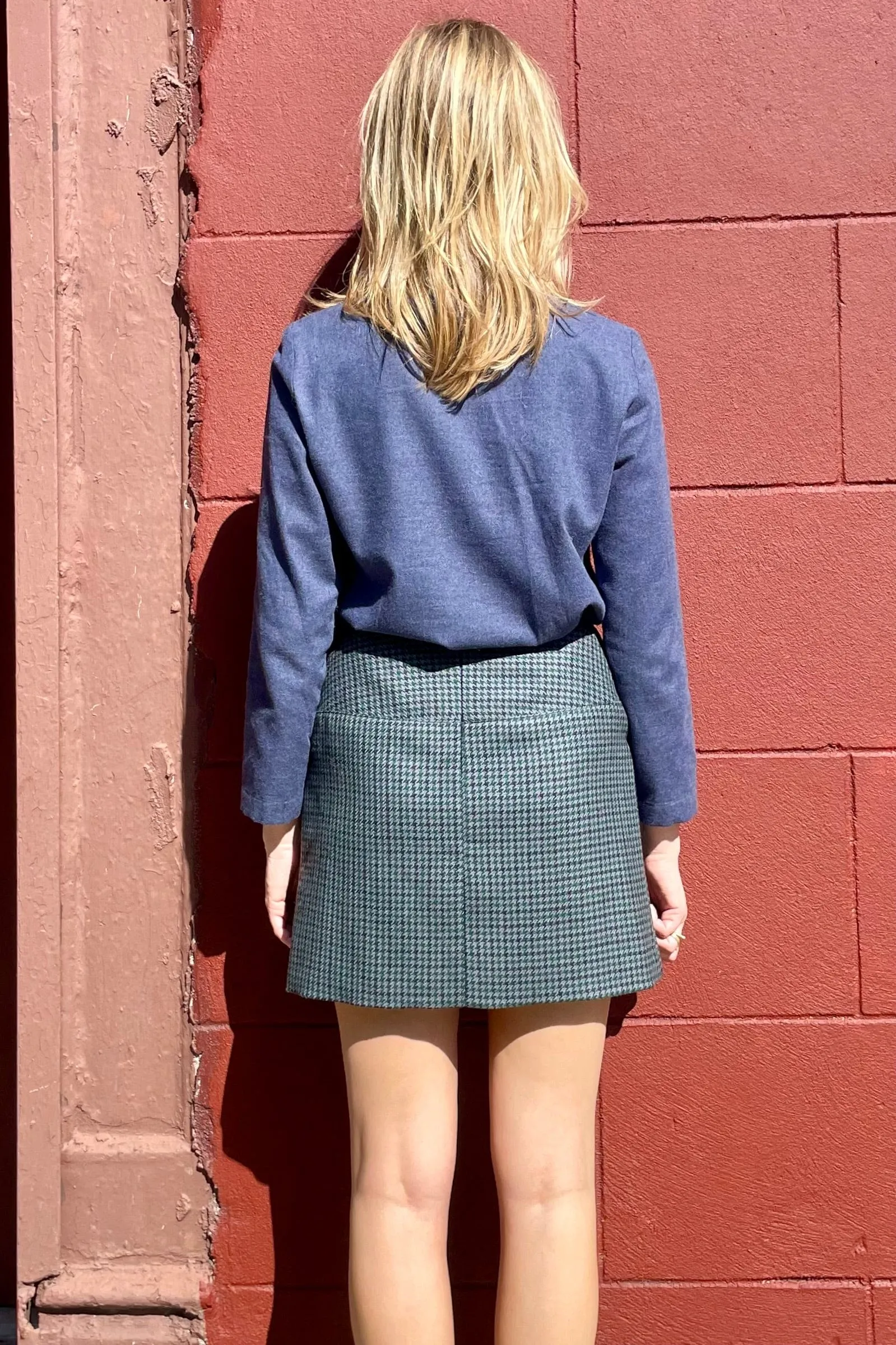 Zhenya Skirt in Evergreen Houndstooth Wool